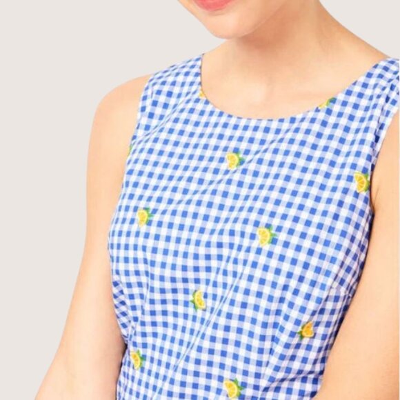 Talbots Lemon Gingham Shift Dress Embroidered Keyhole Back Lined Cotton 16 NWOT - Picture 3 of 16